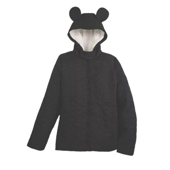 Disney Parks Licensed Puffer Jacket Embroider Mickey Mouse Hooded Sherpa Line 1X - Picture 1 of 15